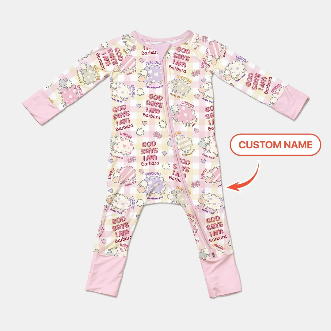 Little Lamb God Says I Am Custom Name Convertible Zippy , Little Lamb God Says I Am Custom Name Convertible Zippy - 0-3M