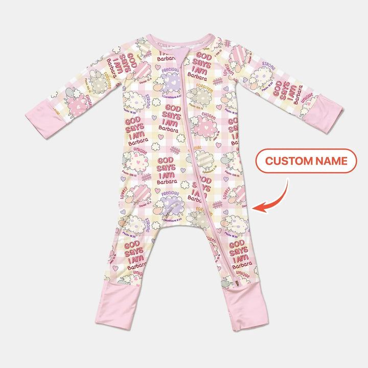 Little Lamb God Says I Am Custom Name Convertible Zippy , Little Lamb God Says I Am Custom Name Convertible Zippy - 0-3M