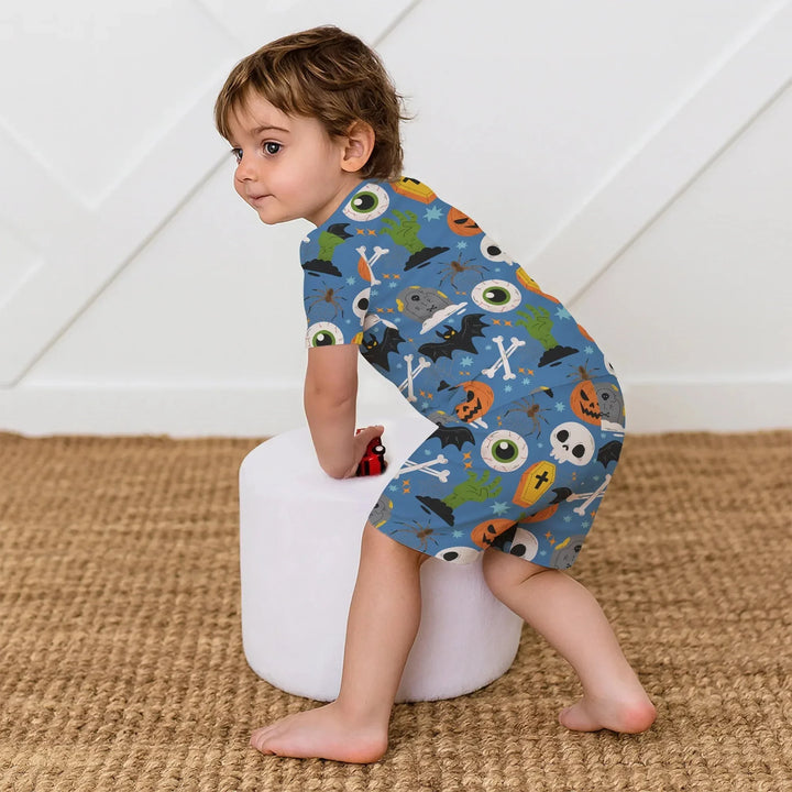 Little Monsters Two Piece Short Sleeve Shorts Pajama Set For Halloween , Little Monsters Two Piece Short Sleeve Shorts Pajama Set For Halloween - 12-18M
