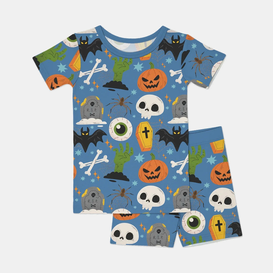 Little Monsters Two Piece Short Sleeve Shorts Pajama Set For Halloween , Little Monsters Two Piece Short Sleeve Shorts Pajama Set For Halloween - 12-18M