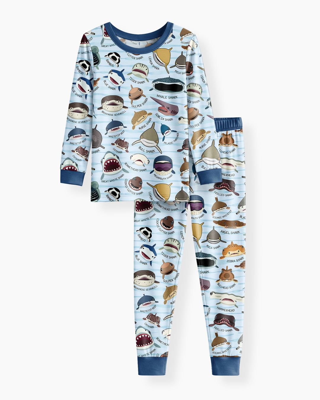 Shark Faces Bamboo Two Piece Long Sleeve Pajama Set
