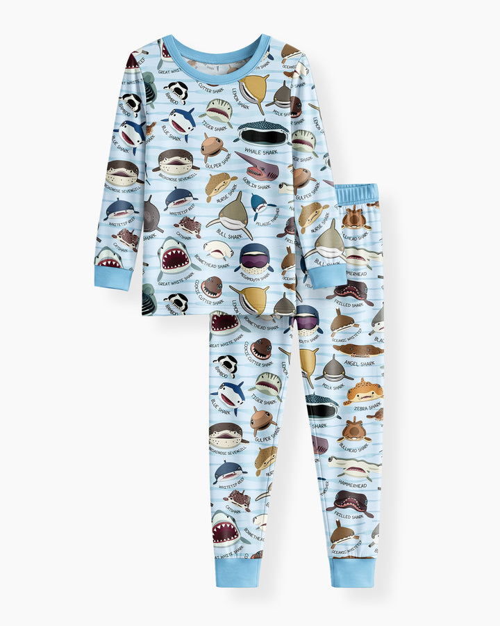 Shark Faces Bamboo Two Piece Long Sleeve Pajama Set