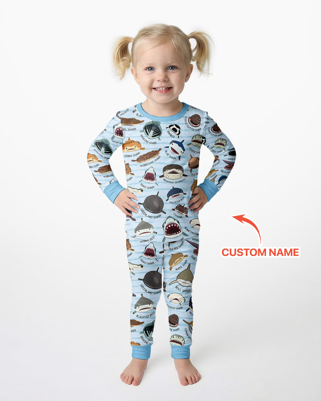 Shark Faces Bamboo Two Piece Long Sleeve Pajama Set