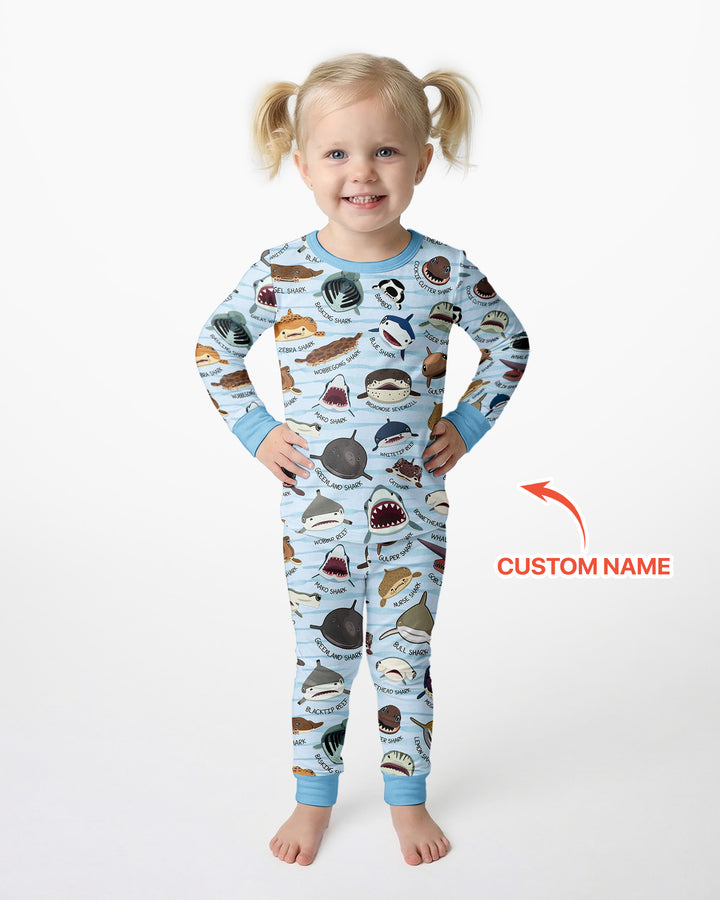 Shark Faces Bamboo Two Piece Long Sleeve Pajama Set