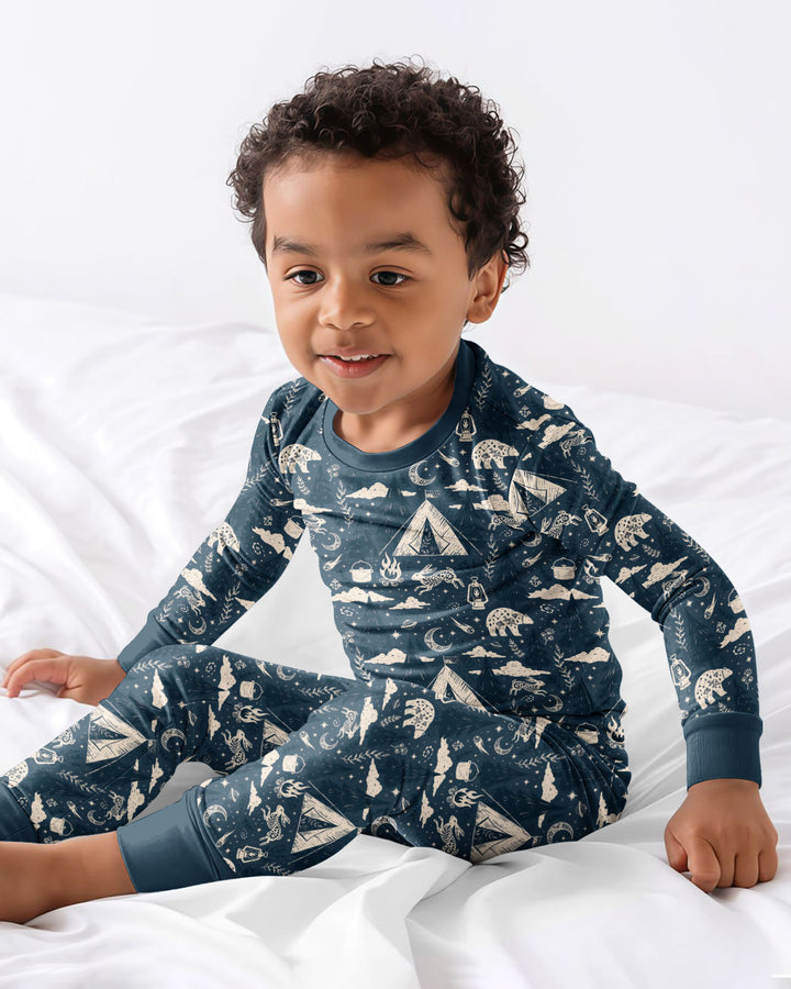 Night Camping Adventure Matching Family Bamboo Two Piece Long Sleeve Pajama Set