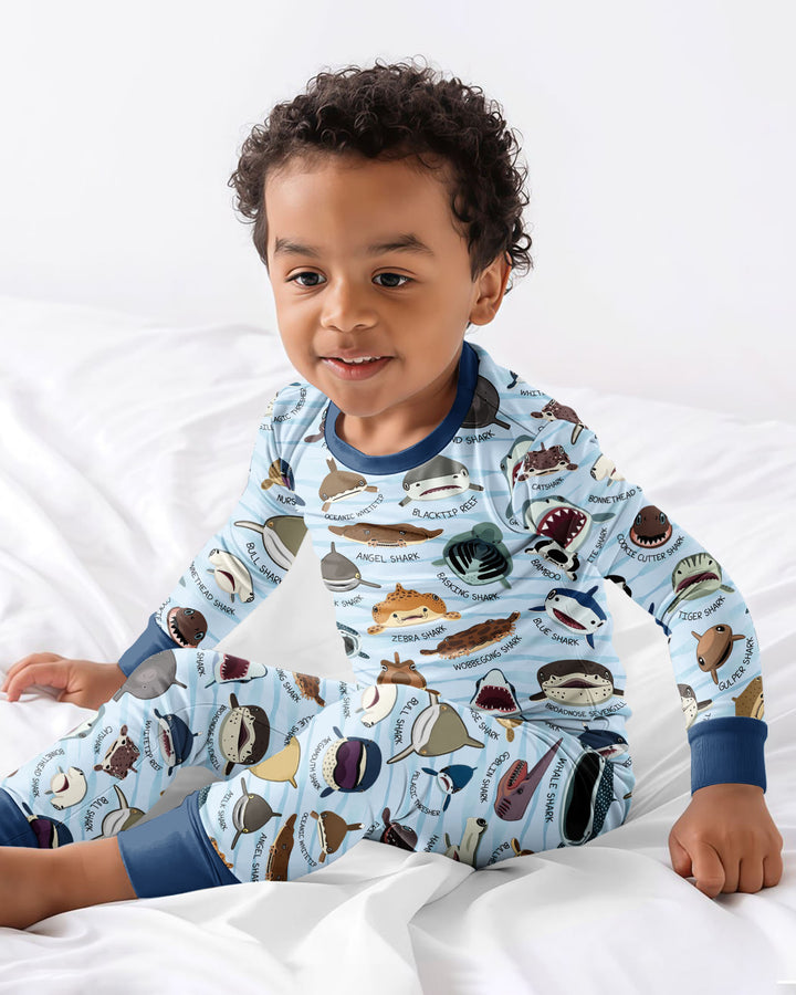 Shark Faces Bamboo Two Piece Long Sleeve Pajama Set