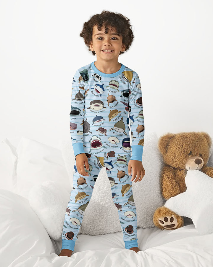 Shark Faces Bamboo Two Piece Long Sleeve Pajama Set