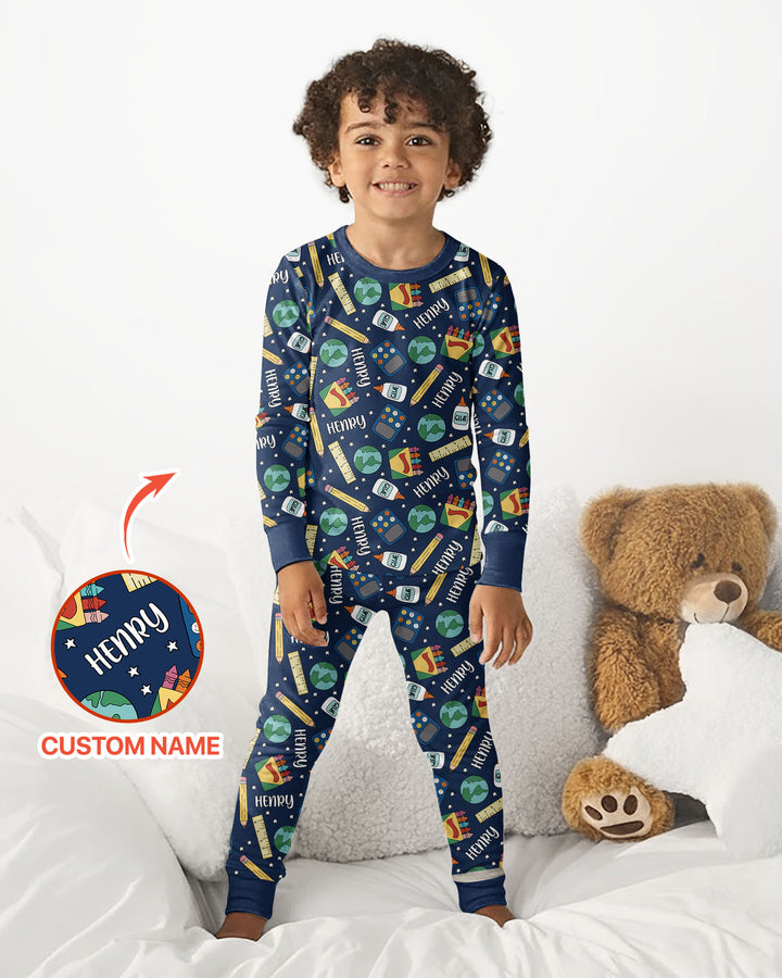 School Supply Bamboo Two Piece Long Sleeve Pajama Set
