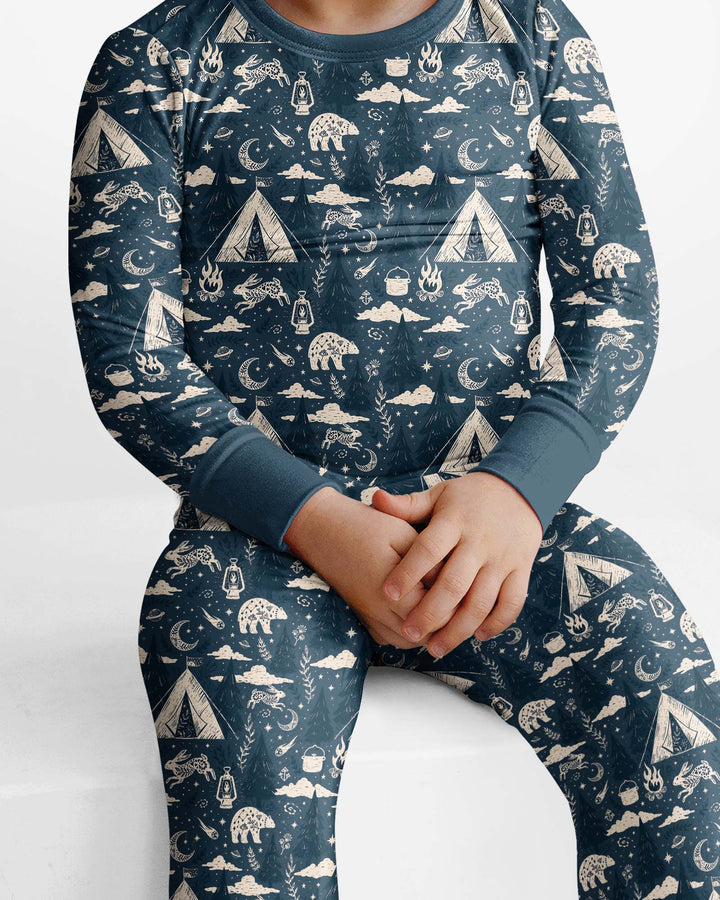 Night Camping Adventure Matching Family Bamboo Two Piece Long Sleeve Pajama Set