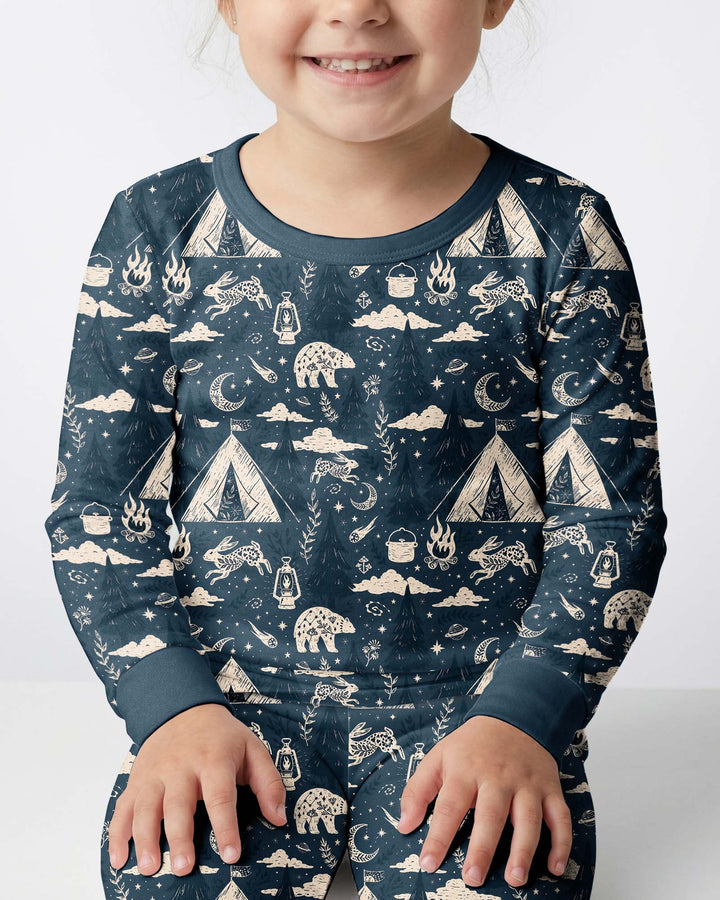 Night Camping Adventure Matching Family Bamboo Two Piece Long Sleeve Pajama Set
