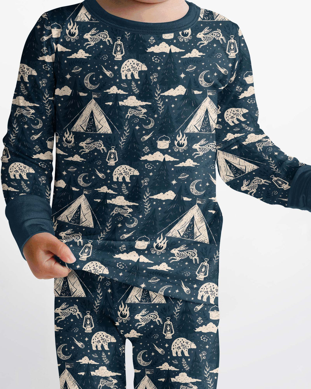 Night Camping Adventure Matching Family Bamboo Two Piece Long Sleeve Pajama Set