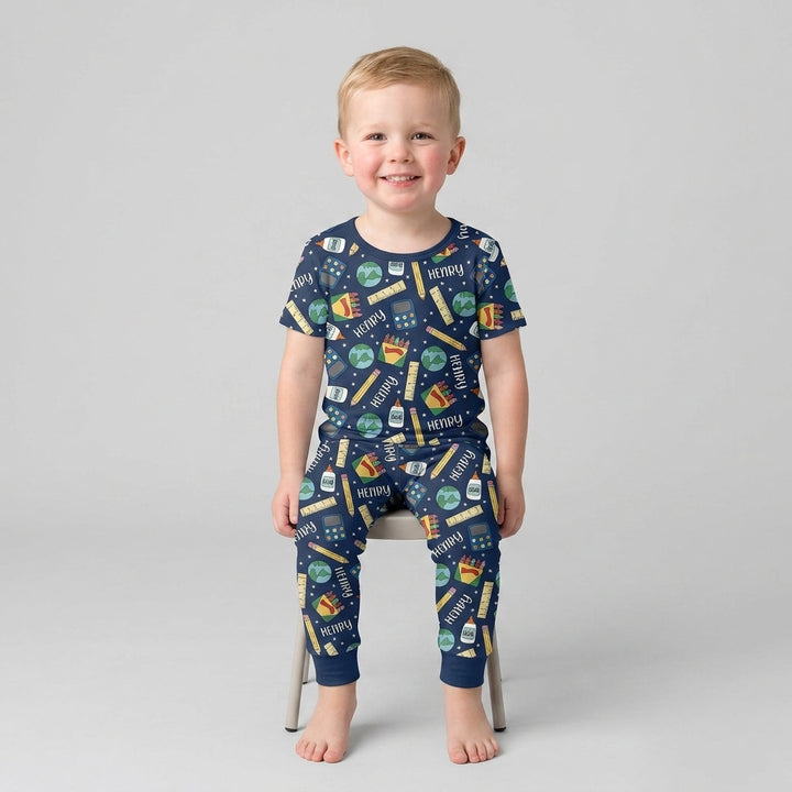 School Supply Bamboo Two Piece Short Sleeve Pajama Set