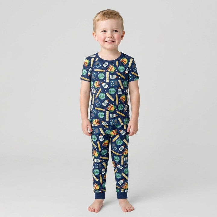 School Supply Bamboo Two Piece Short Sleeve Pajama Set