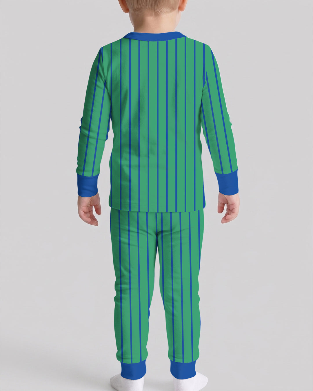 Personalized Retro Stripe Dinosaur T-Rex Bamboo Two Piece Long Sleeve Pajama Set