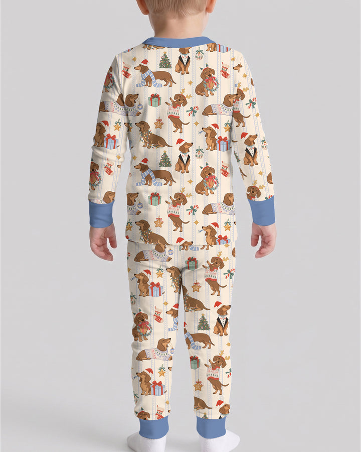Christmas Dachshund Cute Vintage Bamboo Two Piece Long Sleeve Pajama Set