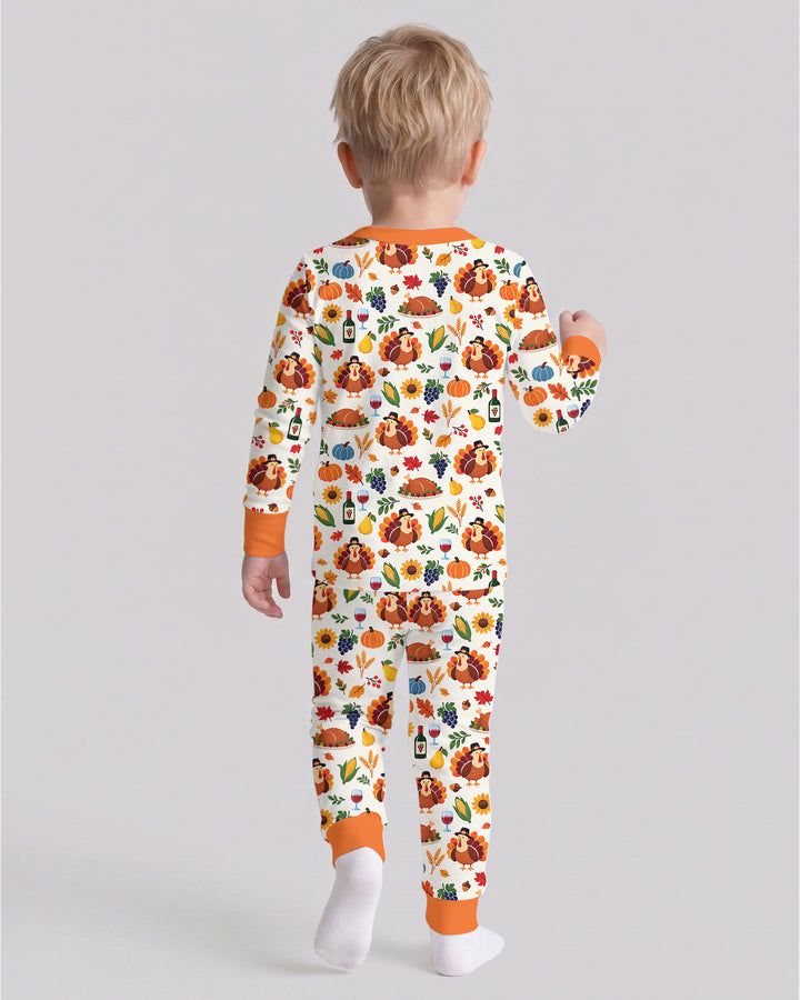 Thanksgiving Turkey Wine Harvest Bamboo Two Piece Long Sleeve Pajama Set
