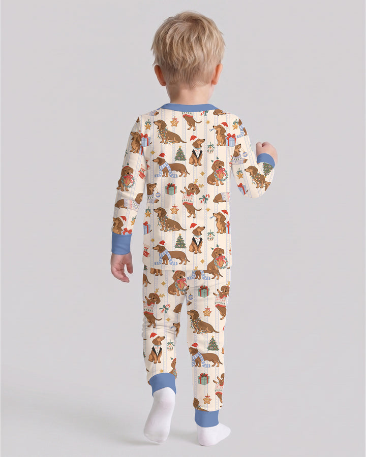 Christmas Dachshund Cute Vintage Bamboo Two Piece Long Sleeve Pajama Set