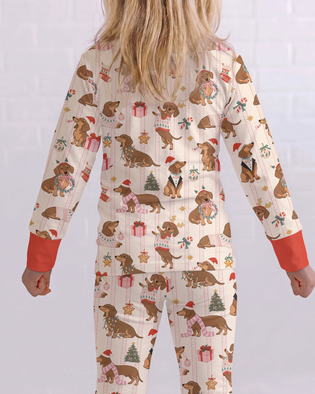 Christmas Dachshund Cute Vintage Bamboo Two Piece Long Sleeve Pajama Set