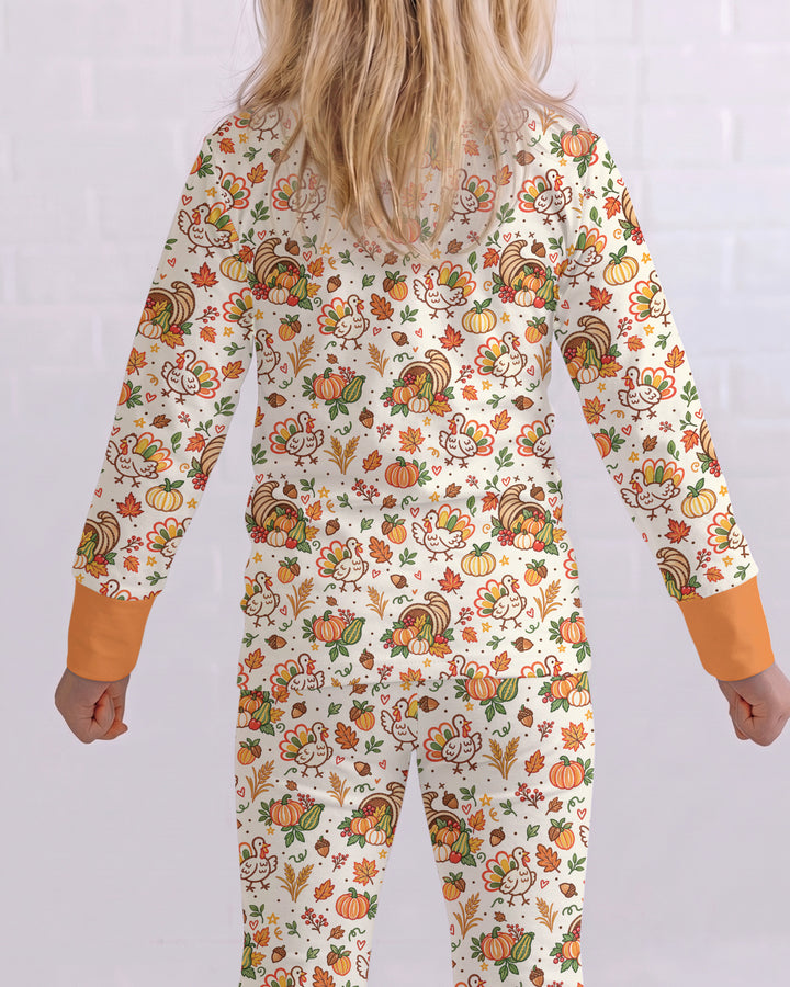Thanksgiving Turkey Sketch Bamboo Two Piece Long Sleeve Pajama Set