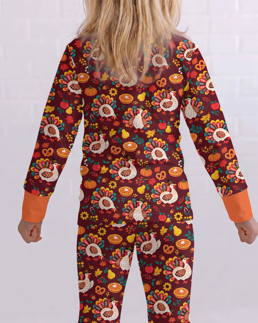 Festive Turkey Fall Harvest Bamboo Two Piece Long Sleeve Pajama Set