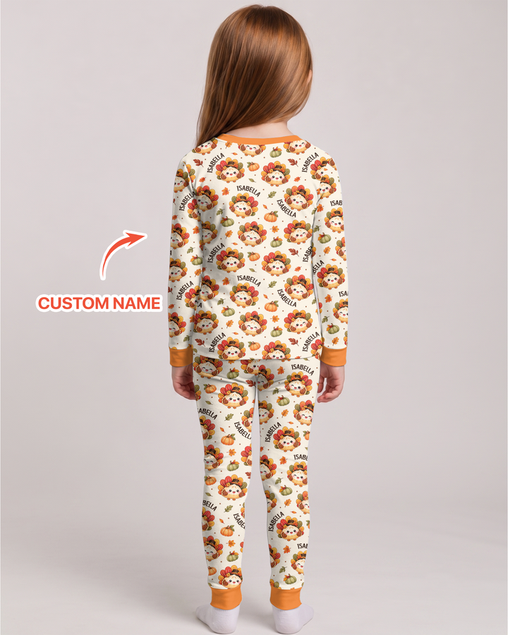 Cute Dumpling Turkey Thanksgiving Bamboo Two Piece Long Sleeve Pajama Set