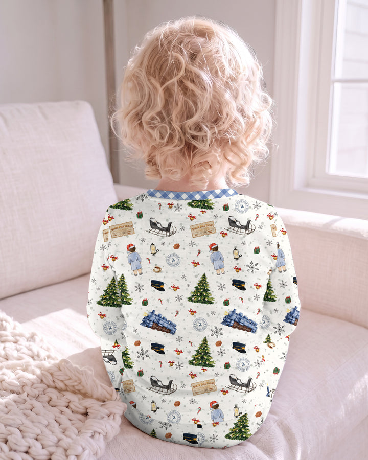 Custom Name North Pole Adventure Bamboo Two Piece Long Sleeve Pajama Set