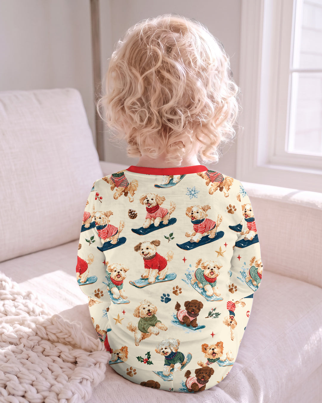 Snowboarding Dogs Bamboo Two Piece Long Sleeve Pajama Set