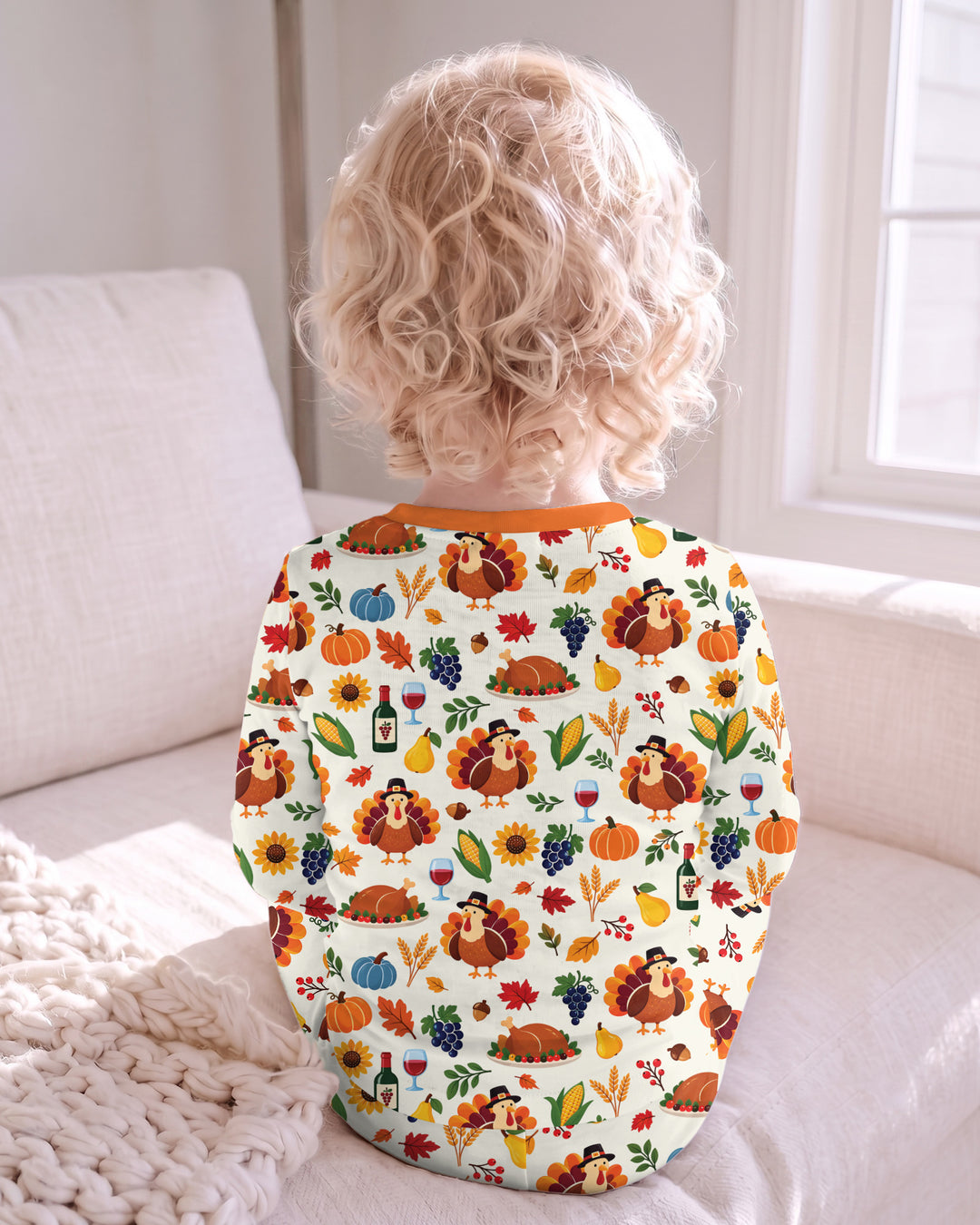 Thanksgiving Turkey Wine Harvest Bamboo Two Piece Long Sleeve Pajama Set