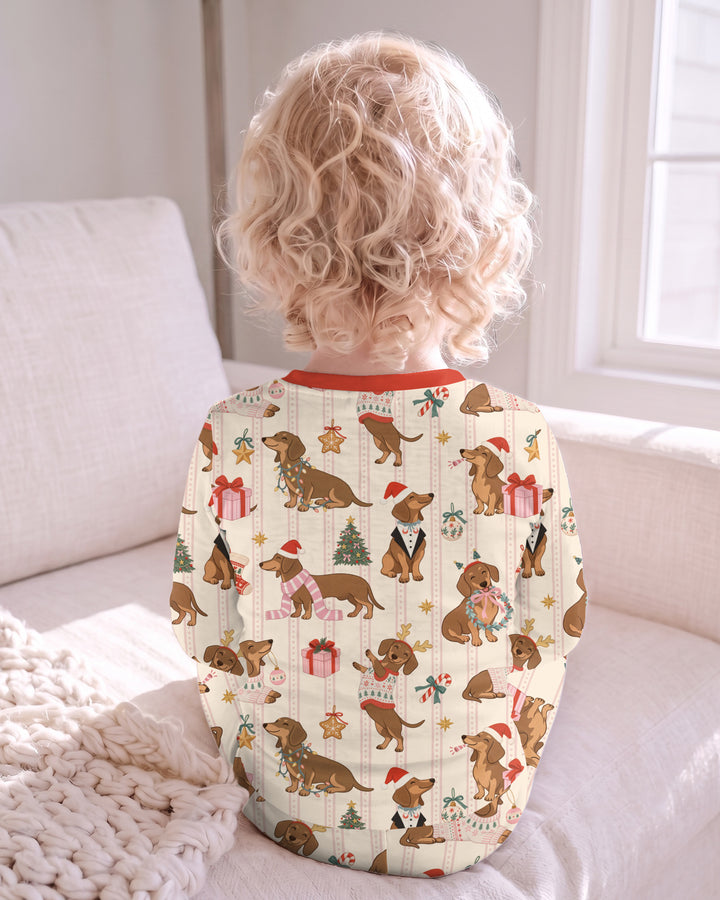 Christmas Dachshund Cute Vintage Bamboo Two Piece Long Sleeve Pajama Set