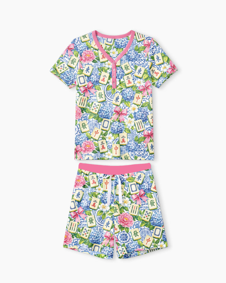 Mahjong in Bloom Bamboo Women Short Sleeve Short Pajama Set