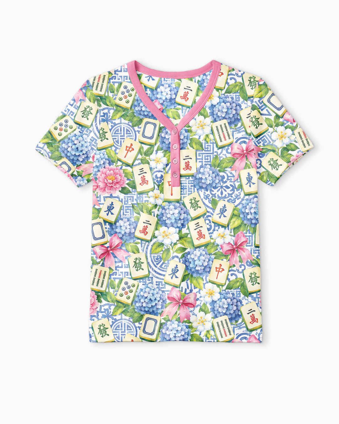 Mahjong in Bloom Bamboo Women Short Sleeve Short Pajama Set