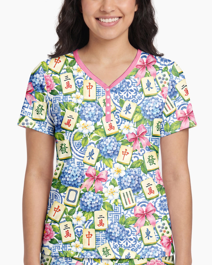 Mahjong in Bloom Bamboo Women Short Sleeve Short Pajama Set