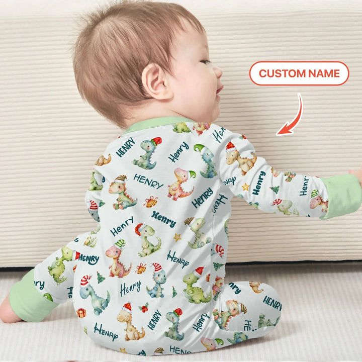 Merry Christmas Dinosaur Custom Name Convertible Zippy , Merry Christmas Dinosaur Custom Name Convertible Zippy - 0-3M