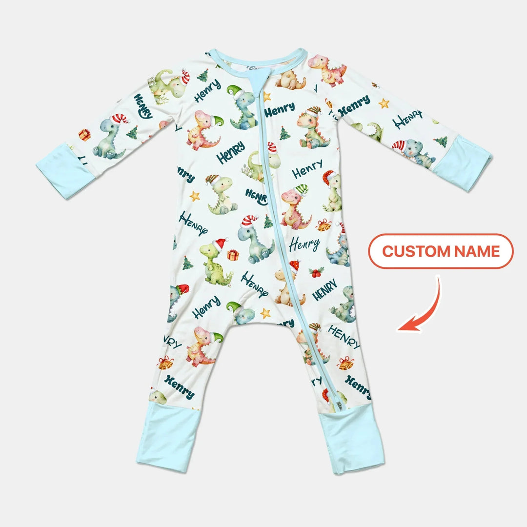 Merry Christmas Dinosaur Custom Name Convertible Zippy , Merry Christmas Dinosaur Custom Name Convertible Zippy - 0-3M