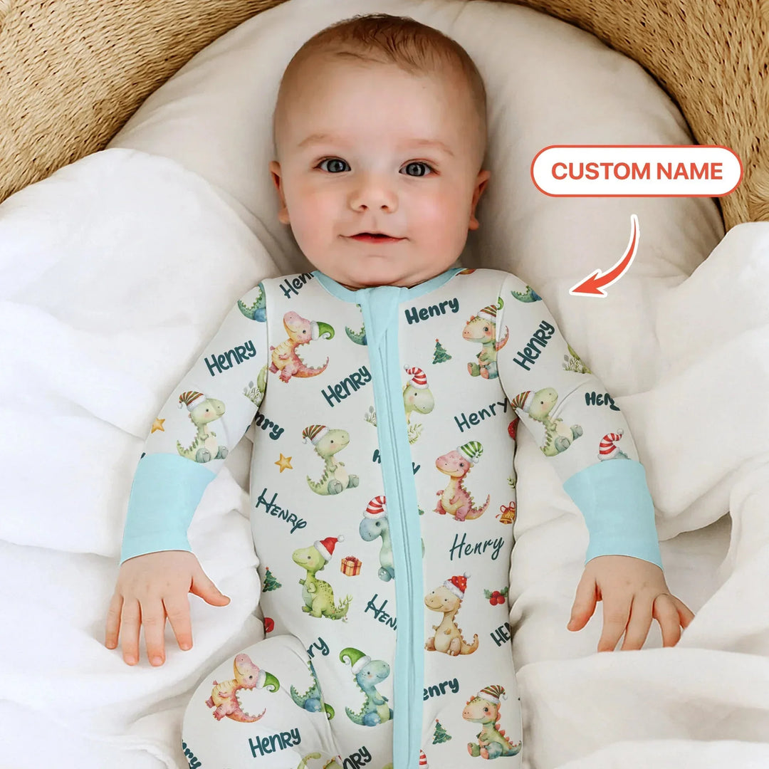 Merry Christmas Dinosaur Custom Name Convertible Zippy , Merry Christmas Dinosaur Custom Name Convertible Zippy - 0-3M