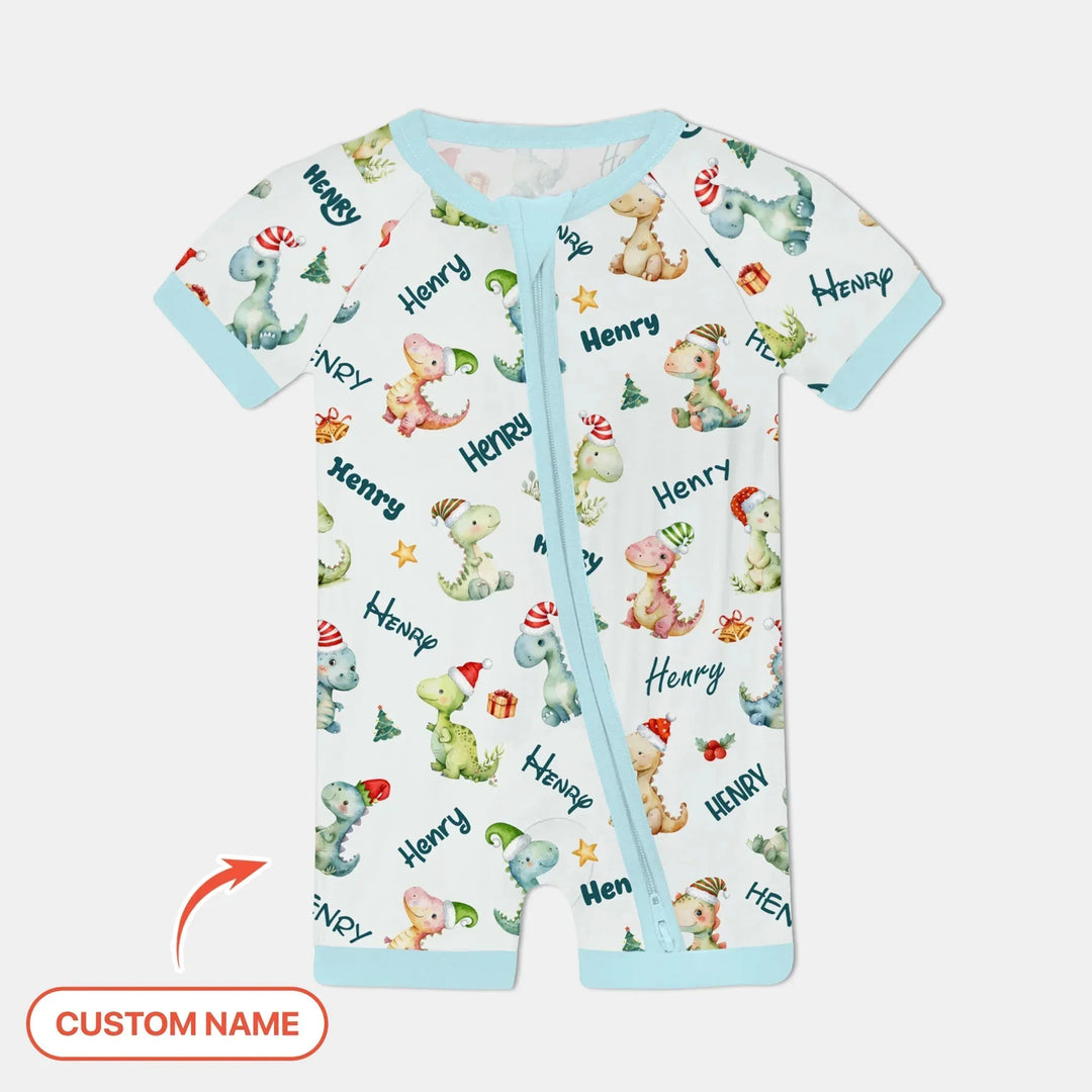 Merry Christmas Dinosaur Custom Name Shorty Zippy , Merry Christmas Dinosaur Custom Name Shorty Zippy - 0-3M