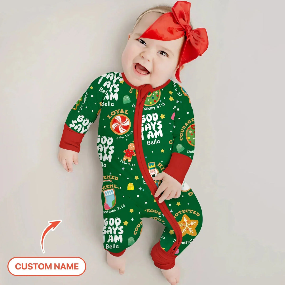Merry Christmas God Says I Am Custom Name Convertible Zippy , Merry Christmas God Says I Am Custom Name Convertible Zippy - 0-3M