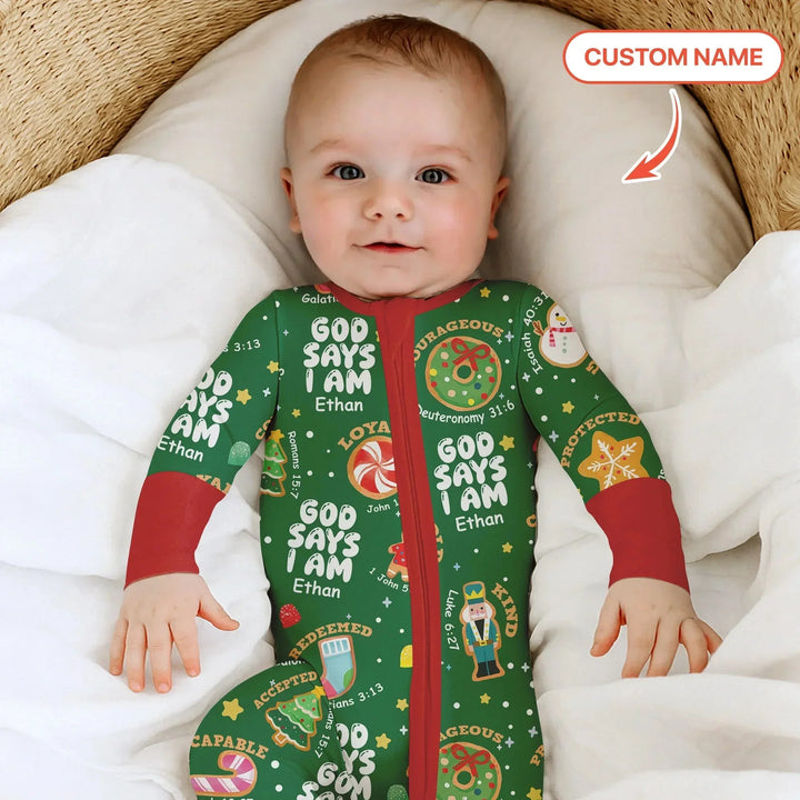 Merry Christmas God Says I Am Custom Name Convertible Zippy , Merry Christmas God Says I Am Custom Name Convertible Zippy - 0-3M