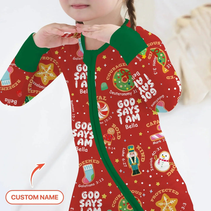 Merry Christmas God Says I Am Custom Name Convertible Zippy , Merry Christmas God Says I Am Custom Name Convertible Zippy - 0-3M