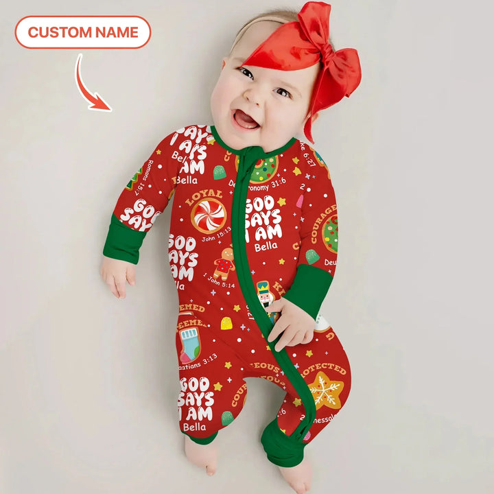 Merry Christmas God Says I Am Custom Name Convertible Zippy , Merry Christmas God Says I Am Custom Name Convertible Zippy - 0-3M