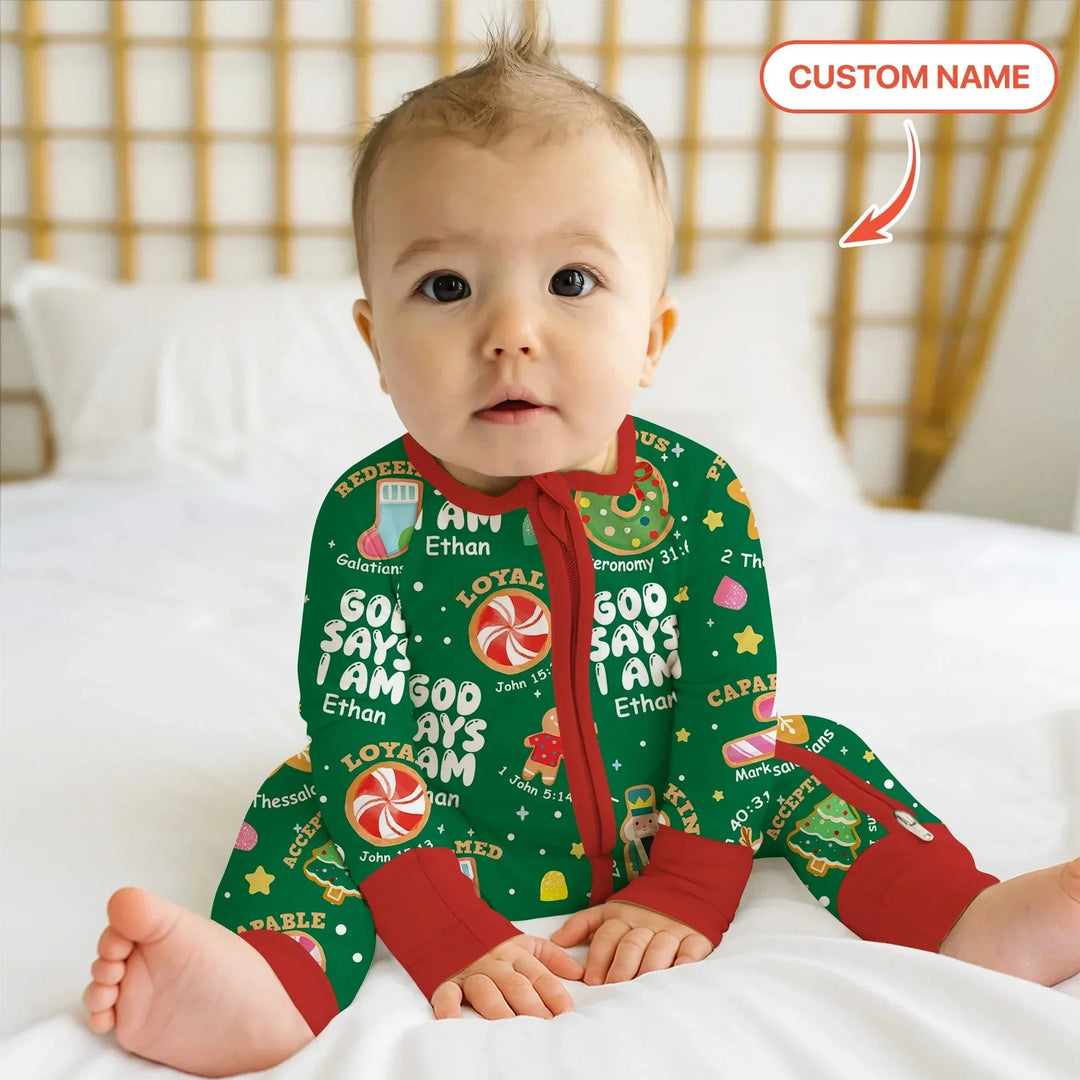 Merry Christmas God Says I Am Custom Name Convertible Zippy , Merry Christmas God Says I Am Custom Name Convertible Zippy - 0-3M