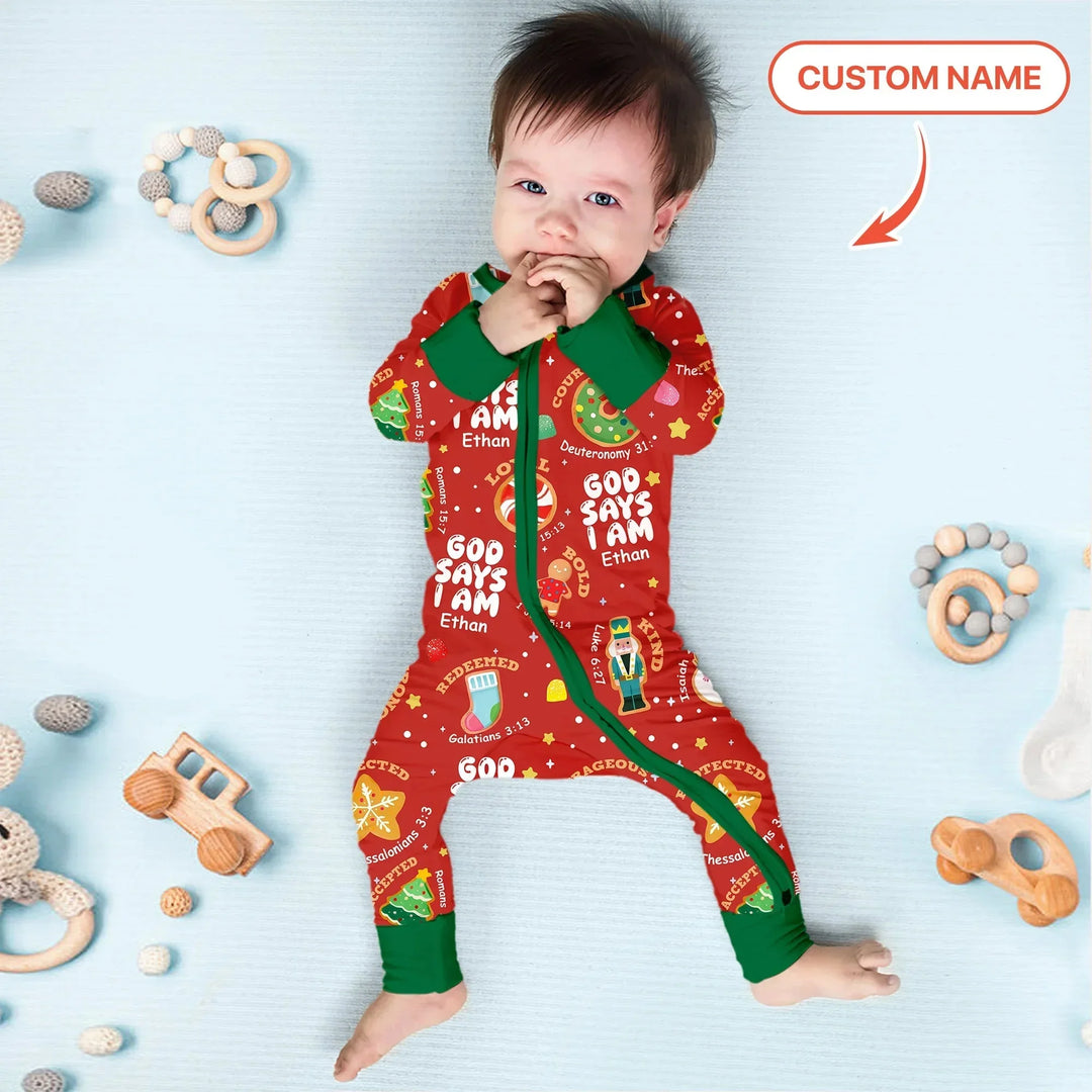 Merry Christmas God Says I Am Custom Name Convertible Zippy , Merry Christmas God Says I Am Custom Name Convertible Zippy - 0-3M