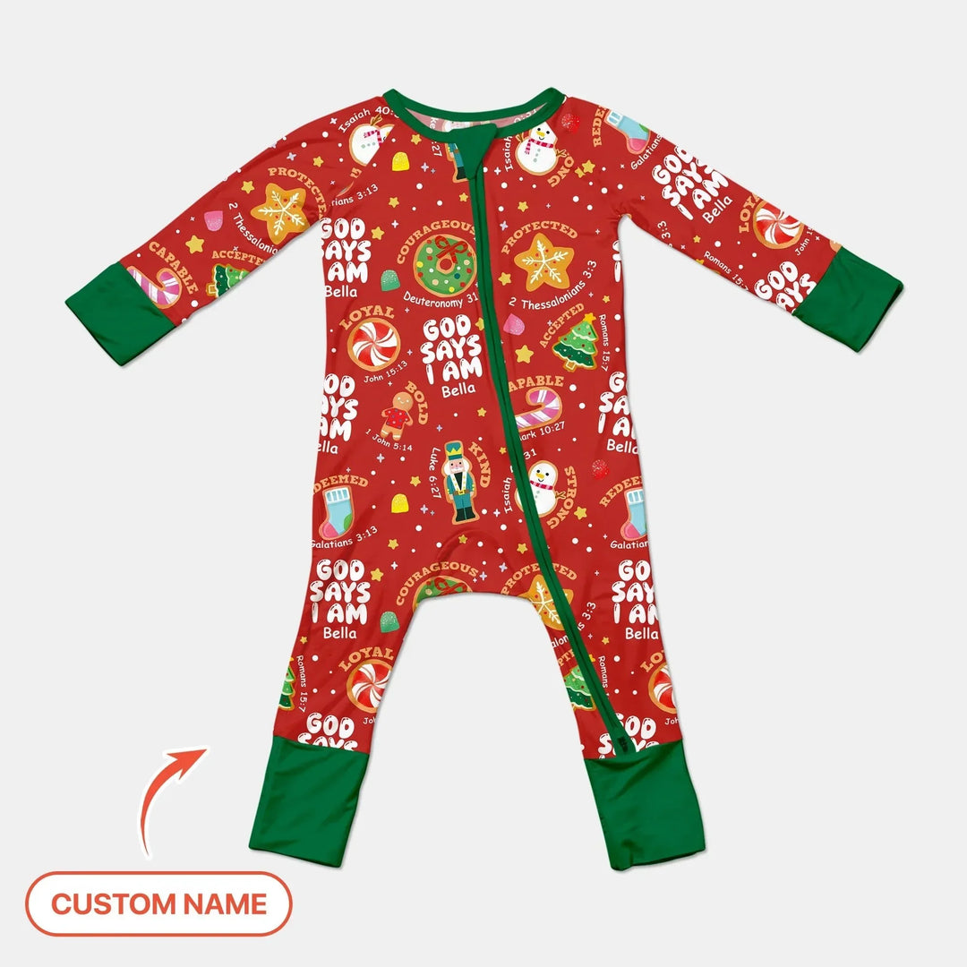 Merry Christmas God Says I Am Custom Name Convertible Zippy , Merry Christmas God Says I Am Custom Name Convertible Zippy - 12-18M