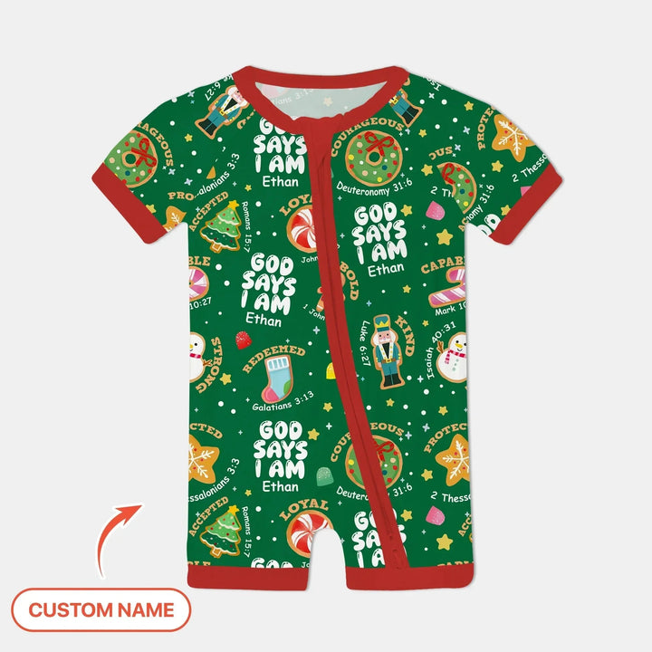 Merry Christmas God Says I Am Custom Name Shorty Zippy , Merry Christmas God Says I Am Custom Name Shorty Zippy - 0-3M