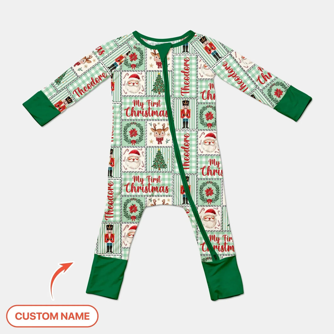 Merry Patchwork Christmas Custom Name Convertible Zippy , Merry Patchwork Christmas Custom Name Convertible Zippy - 0-3M