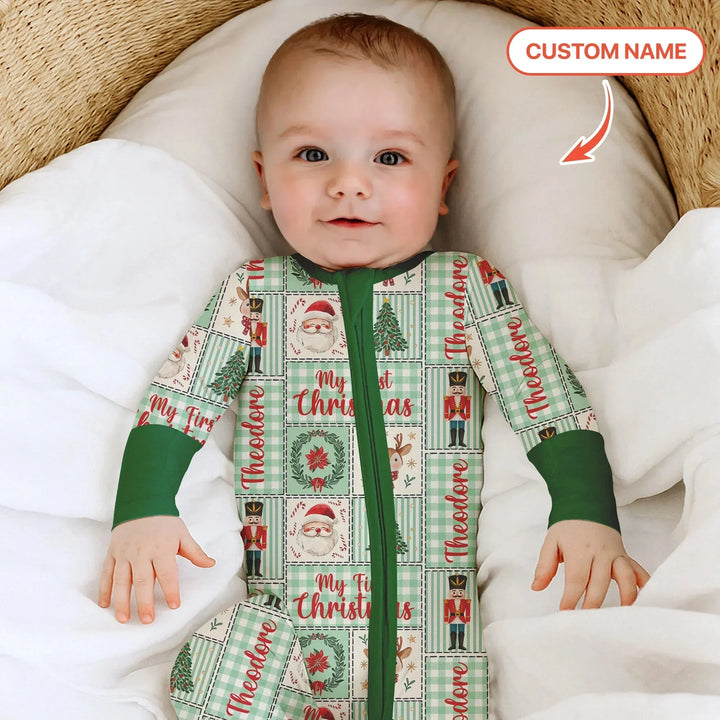 Merry Patchwork Christmas Custom Name Convertible Zippy , Merry Patchwork Christmas Custom Name Convertible Zippy - 0-3M