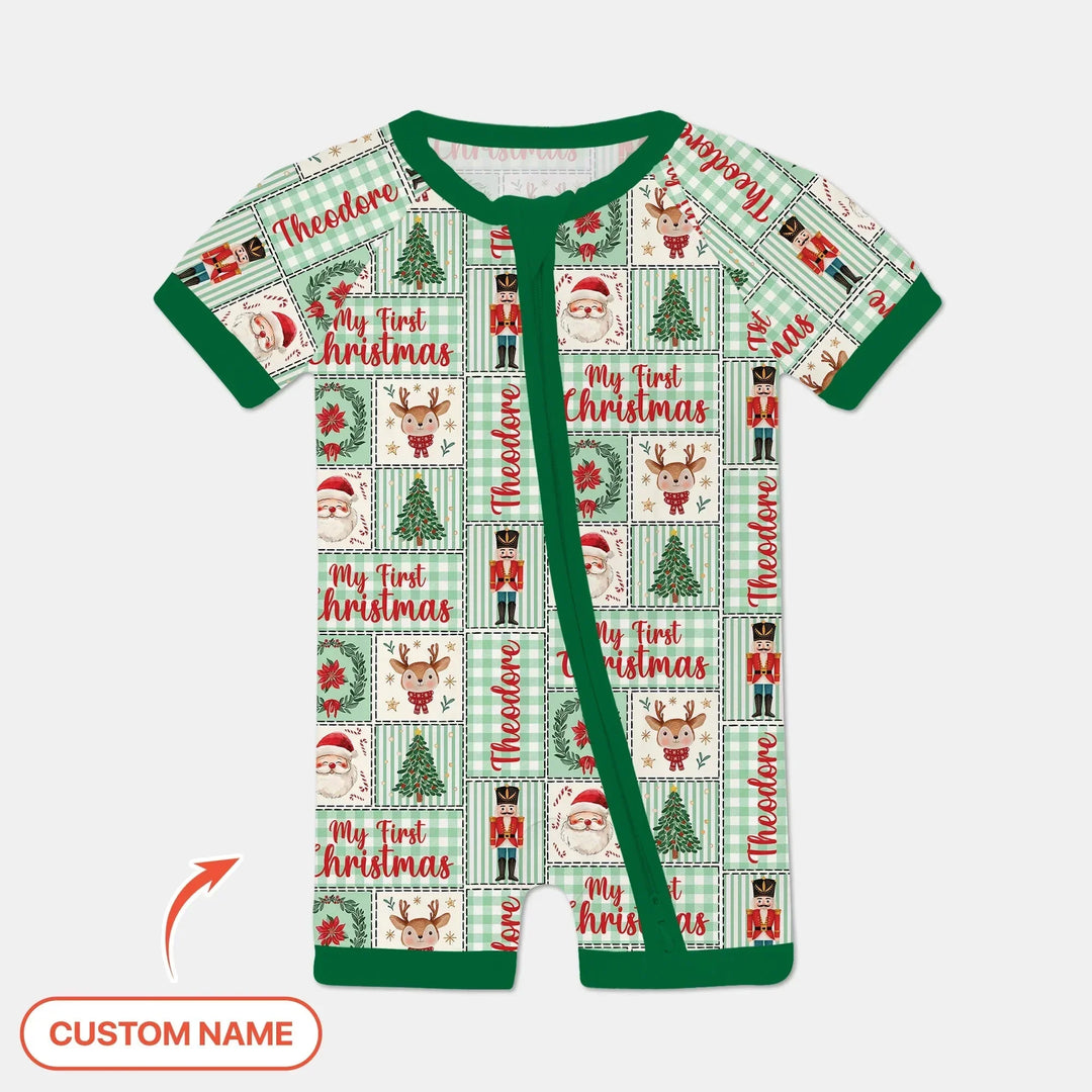 Merry Patchwork Christmas Custom Name Shorty Zippy , Merry Patchwork Christmas Custom Name Shorty Zippy - 0-3M