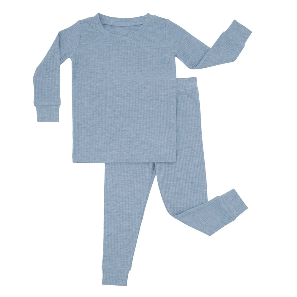 Misty Blue Ribbed Two Piece Long Sleeve Pajama Set , Misty Blue Ribbed Two Piece Long Sleeve Pajama Set - 12-18M
