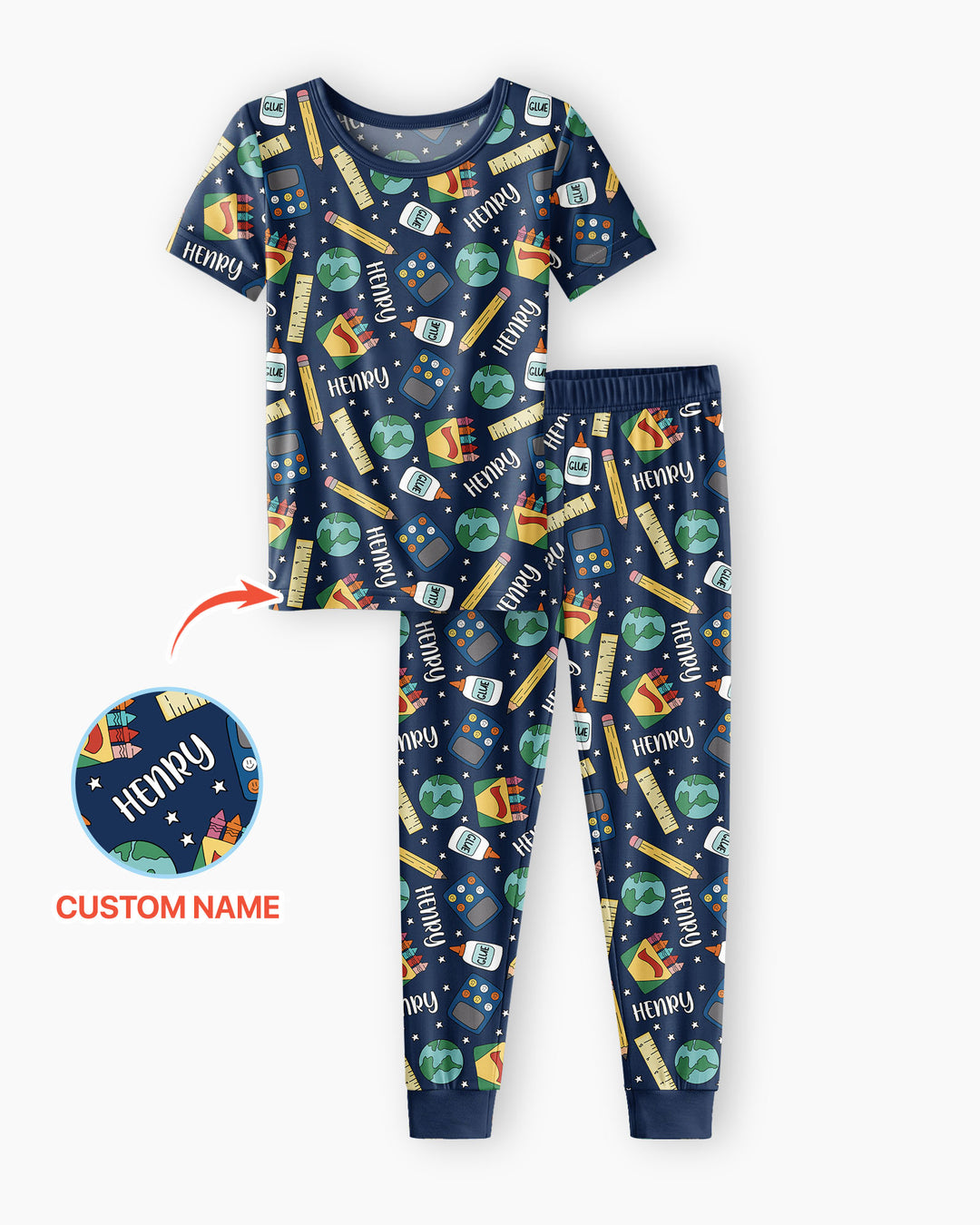 School Supply Bamboo Two Piece Short Sleeve Pajama Set