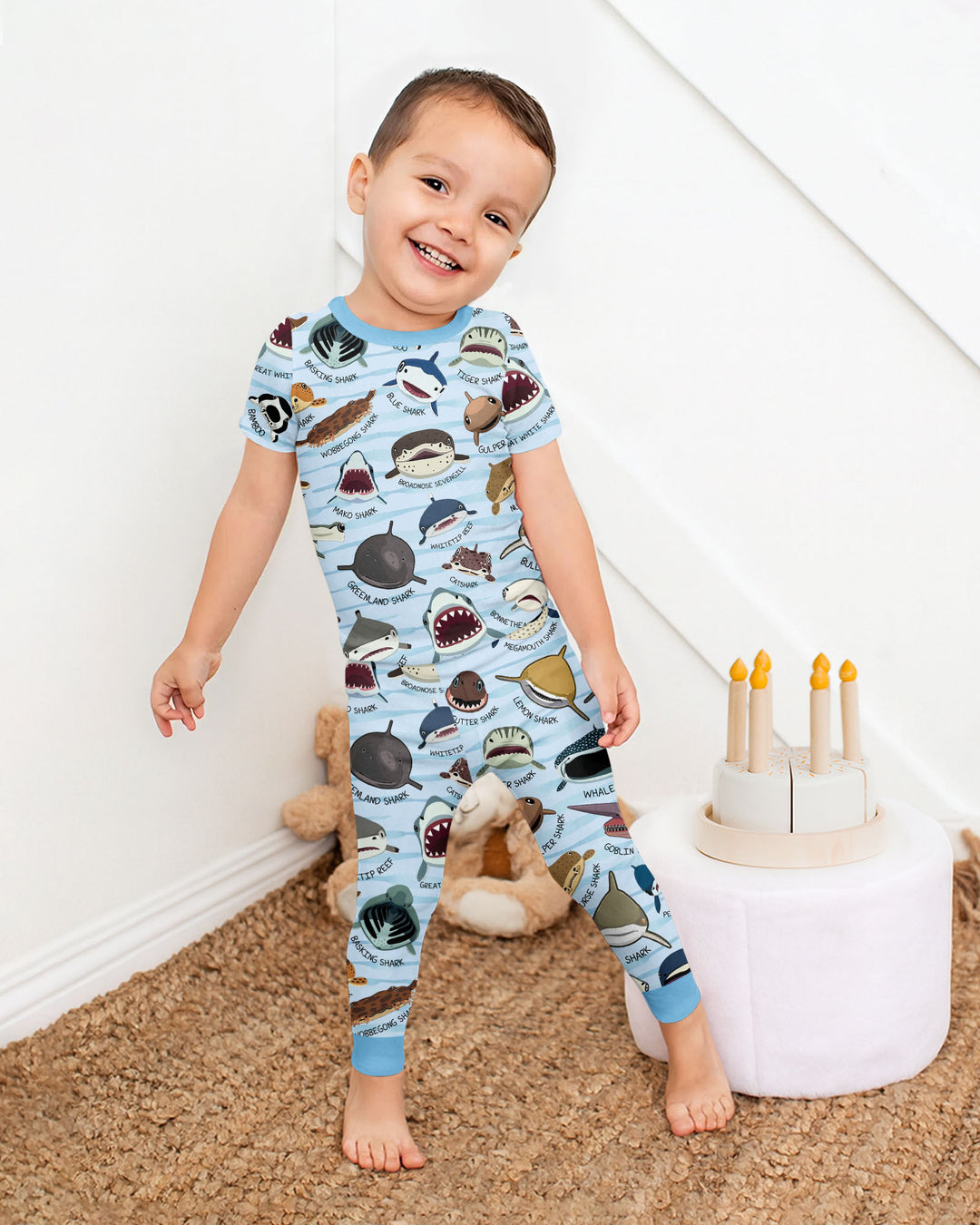 Shark Faces Bamboo Two Piece Short Sleeve Pajama Set
